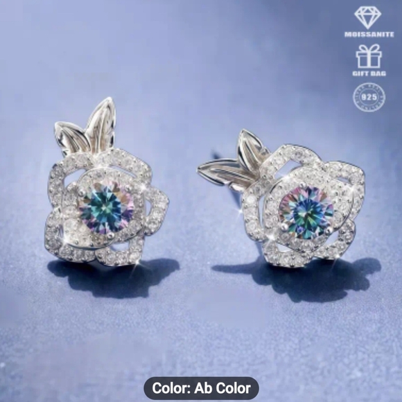 🌹🌹NEW🌹🌹 WOW!! 0.3 CTS Ea. Multi-Colored Rose Moissanite Stud Earrings InS925
